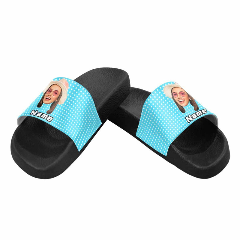 Custom Face&Name Blue Point Women's Slide Sandals