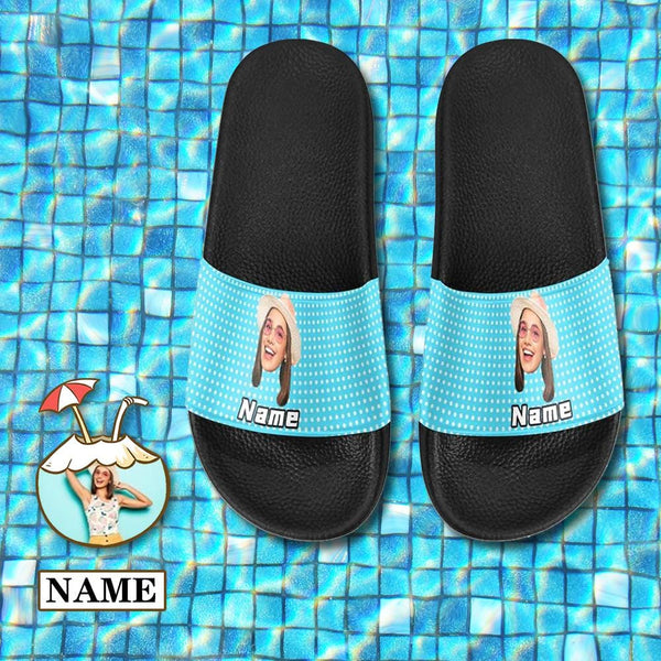 Custom Face&Name Blue Point Women's Slide Sandals