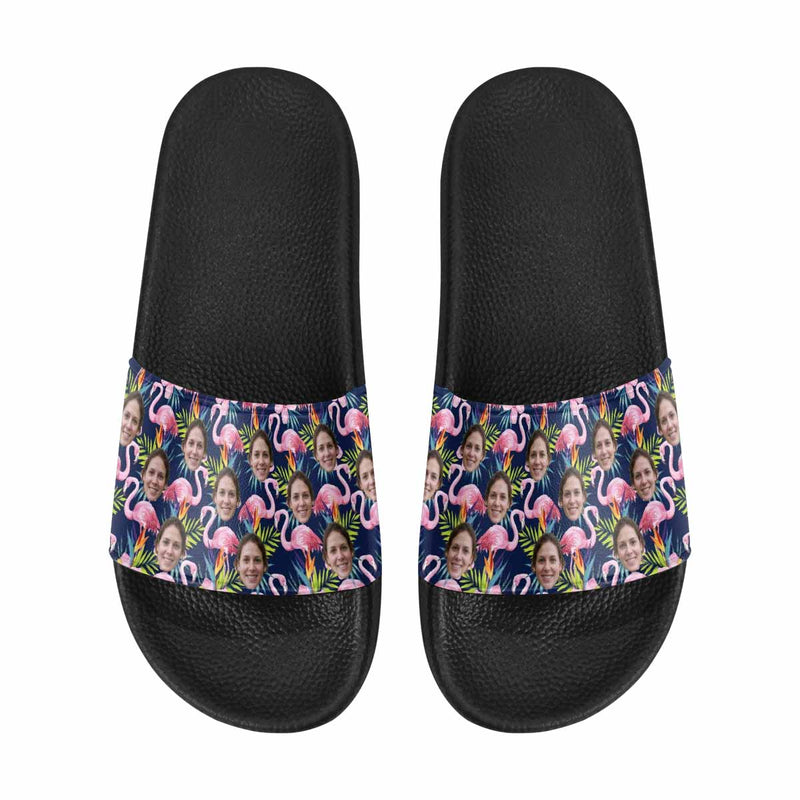 Custom Wife Face Pink Flamingo Men's Slide Sandals