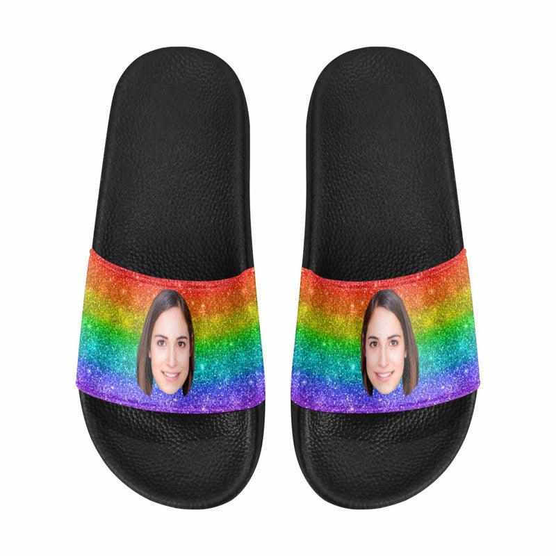 Custom Wife Face Rainbow Shiny Men's Slide Sandals