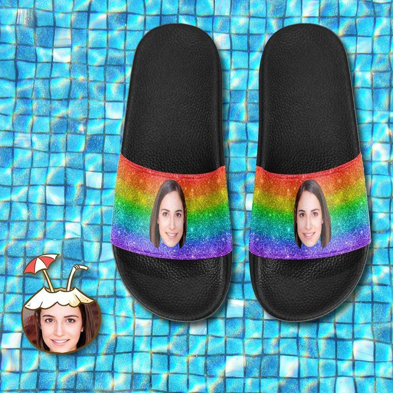 Custom Wife Face Rainbow Shiny Men's Slide Sandals