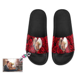 Custom Photo Loving Couple Red Rose Men's Slide Sandals