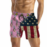 Personalized Face Swim Trunks Pineapple Flag Men's Quick Dry Swim Shorts Custom Photo Swim Trunks for Independence Day