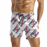 Personalized Name Swim Trunks Flag White Men's Quick Dry Swim Shorts Custom Swimming Trunks for Independence Day