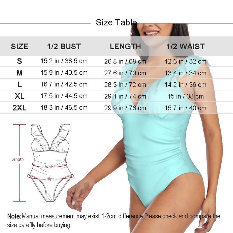 Custom Face Flower Pattern Swimwear Personalized Women's V-Neck Ruffle Bathing Suit One Piece Swimsuit