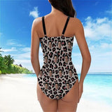 Custom Face Leopard Women's Tummy Control Front Cross Backless Swimsuit Bathing Suit Cross Collar One Piece Swimsuit