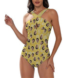 Custom Face Yellow Pineapple Women's Tummy Control Front Cross Backless Swimsuit Bathing Suit Cross Collar One Piece Swimsuit