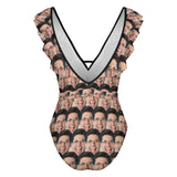 Custom Face All V Neck Ruffle One Piece Swimsuit Sexy Belt Bathing Suit Tie Back