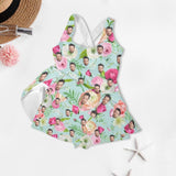 Custom Face Rose Two-piece Swimming Dress, Custom Face Swimwear, Photo Beachwear for Her