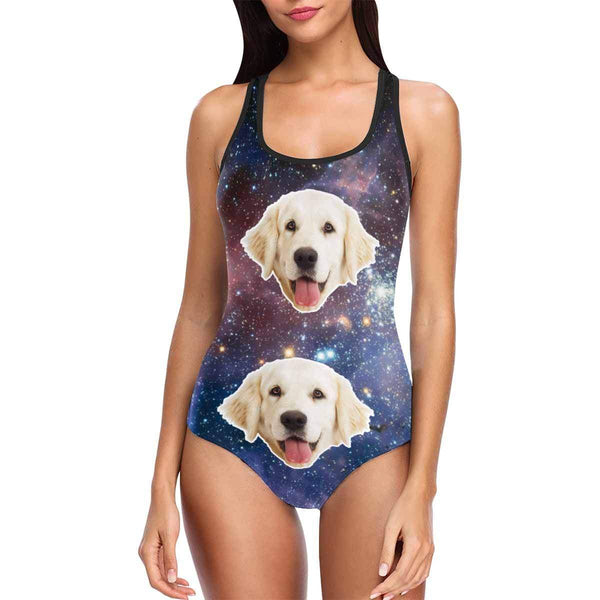 Custom Pet Face Galaxy Women's Tank Top Bathing Swimsuit