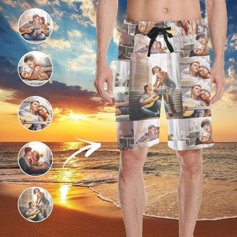 Custom Funny Face Personalized Photo Men's Beach Short-Drawstring Short