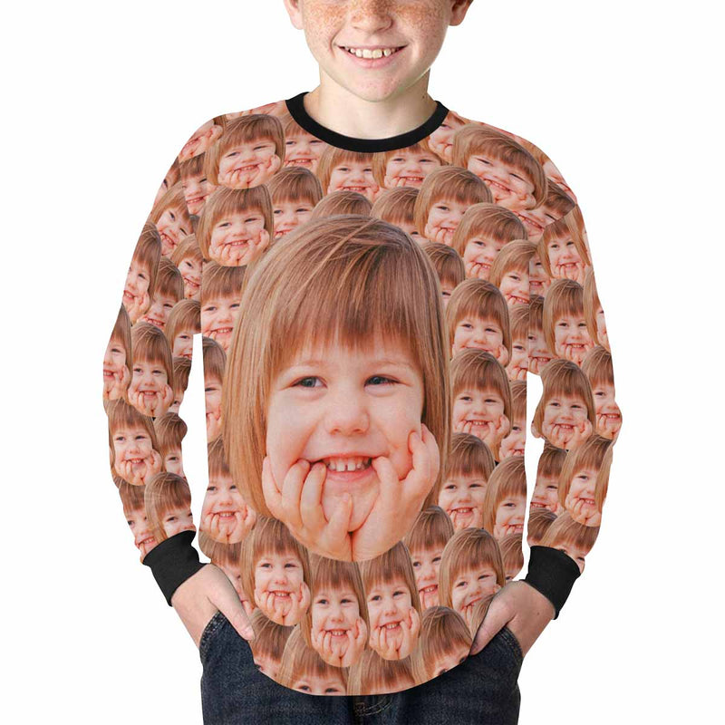 Custom Face Funny Kids' Rib Cuff Long Sleeve T-shirt