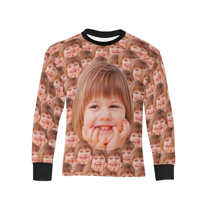 Custom Face Funny Kids' Rib Cuff Long Sleeve T-shirt