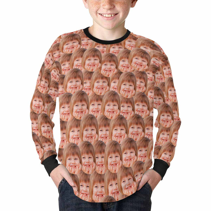 Custom Face Unique Kids' Rib Cuff Long Sleeve T-shirt