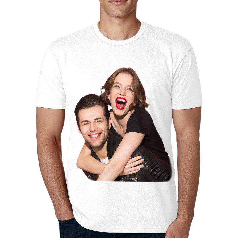 Custom Photo Happy Couple Shirts with Personalized Pictures Print Tee Shirt Vacation Birthday Gift for Him