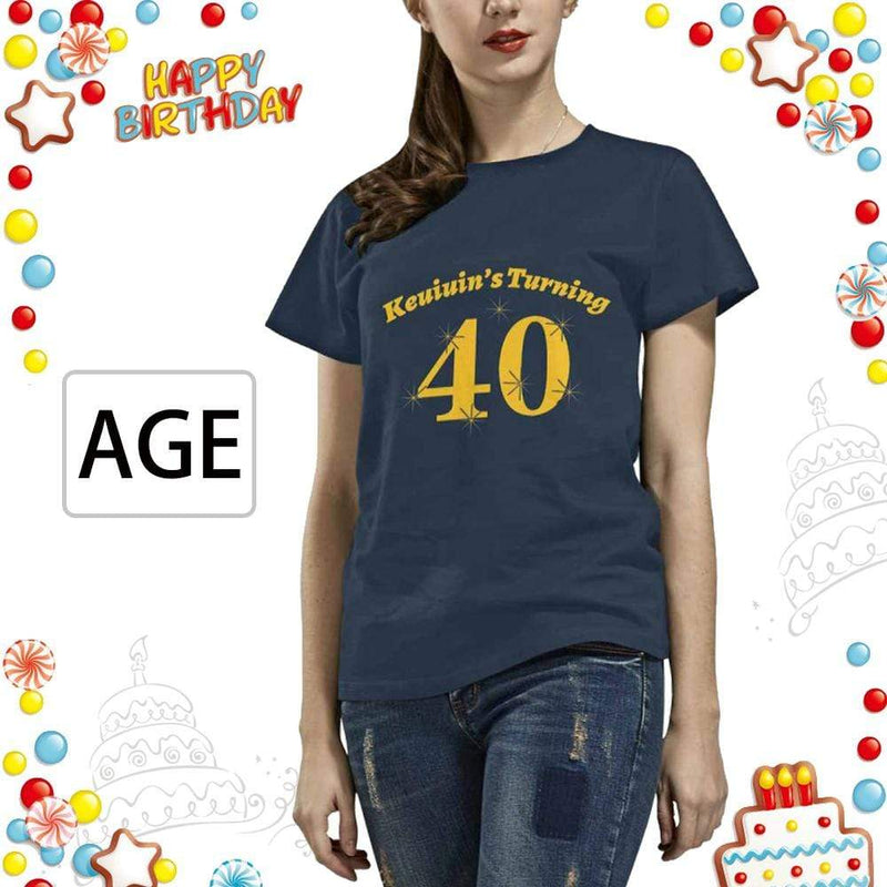 Custom Text Age Deep Blue Women's All Over Print T-shirt