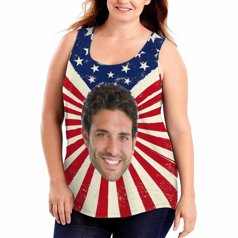 Custom Face Flag Tops Personalized Star Women's All Over Print Tank Top for Independence Day