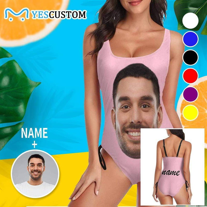 Bachelorette Swimsuit-Custom Face&Name Bride Swimsuit Personalized Women's New Drawstring Side One Piece Bathing Suit Bridesmaid Party Swimsuits