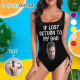 Custom Face&Text My Dad Swimsuits Personalized Women's New Drawstring Side One Piece Bathing Suit&Men's Beach Shorts Honeymoons Party