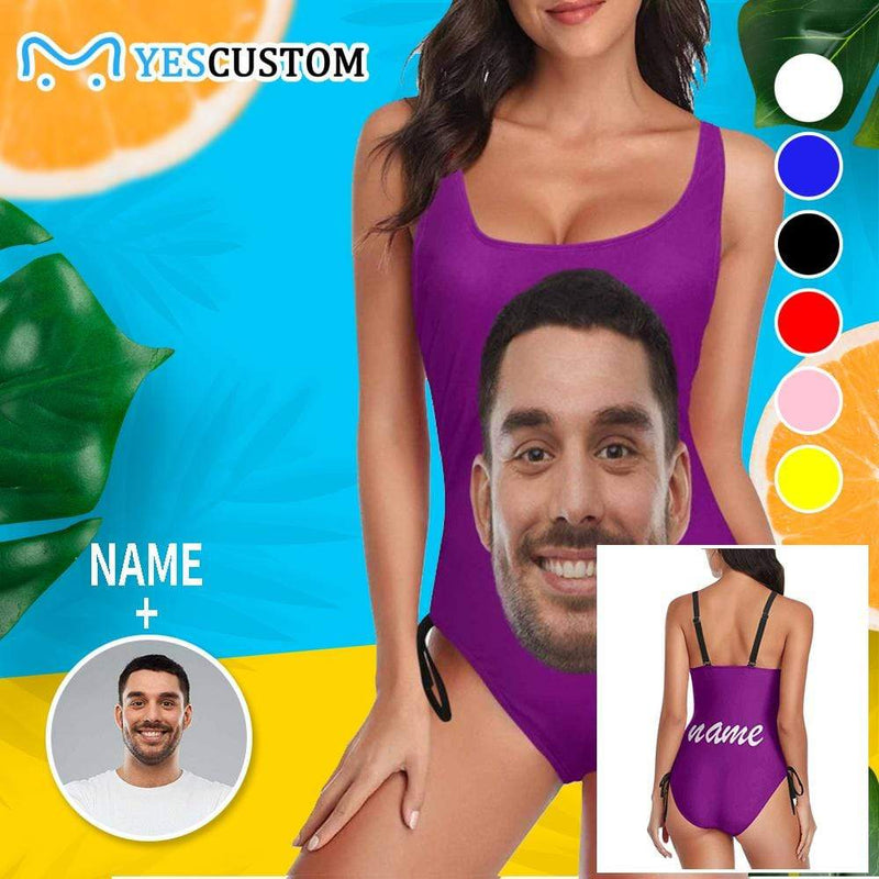 Bachelorette Swimsuit-Custom Face&Name Bride Swimsuit Personalized Women's New Drawstring Side One Piece Bathing Suit Bridesmaid Party Swimsuits