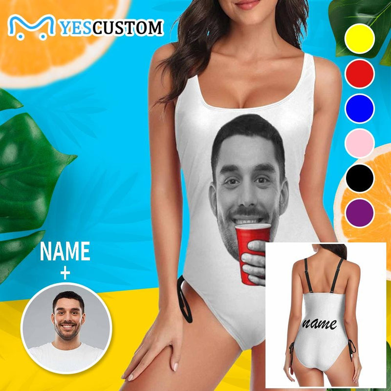 Custom Face&Name Left Hand Women's New Drawstring Side One Piece Swimsuits