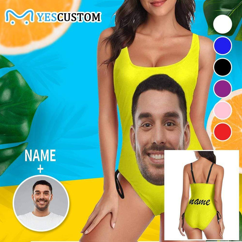 Bachelorette Swimsuit-Custom Face&Name Bride Swimsuit Personalized Women's New Drawstring Side One Piece Bathing Suit Bridesmaid Party Swimsuits